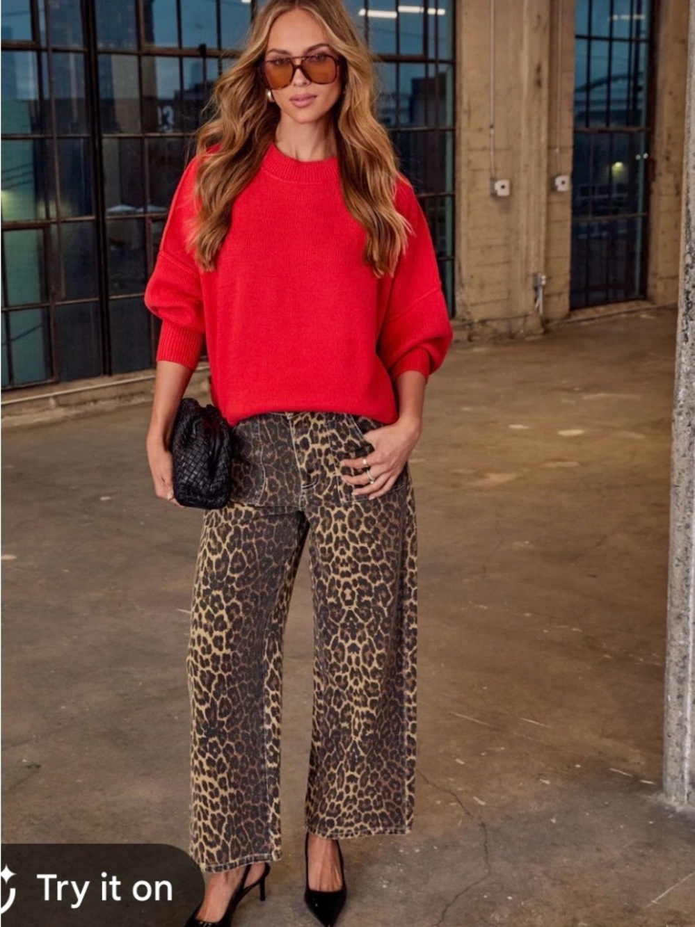 Vici Leopard Print Wide Leg Jeans in Brown & Black